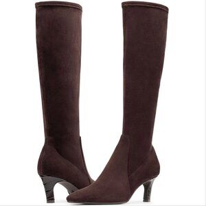 DONALD PLINER Beaufort Knee High Boots Size 8 Brown Stretch Faux Suede NEW $298